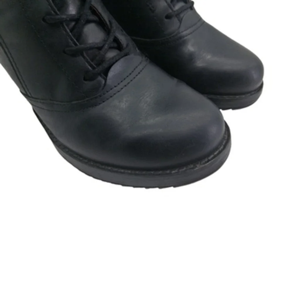 Dansko Boots Womens Size 8.5 39 Black Leather Lace Up Ankle Zip Block Heel
